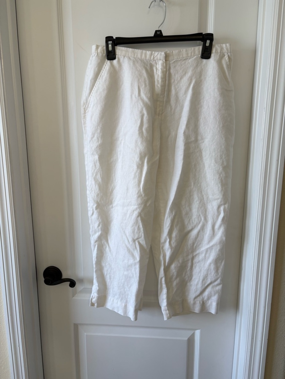 Liz Claiborne Audra Linen Cropped Pants 12 Ivory Wide Leg Pull On Lightweight